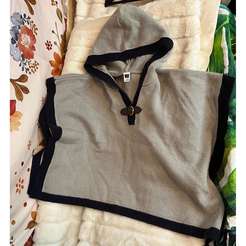 Janie and Jack Girls 3/3T Winter Hooded Poncho SlGrey Black Buckle Grannycore